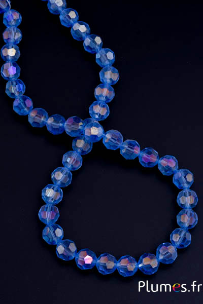 Perles en verre facettées - Ø 10 mm - bleu irisé